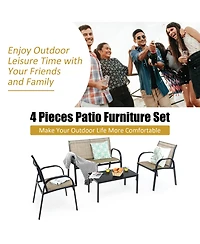 4 Pcs Patio Furniture Set Sofa Coffee Table Steel Frame Garden