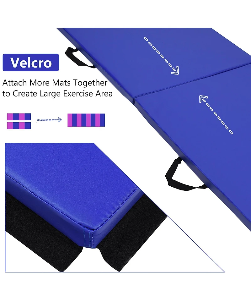 6'2'1.6" Gymnastic Yoga Mat Folding Exercise Aerobics Stretch w/Handle Purple