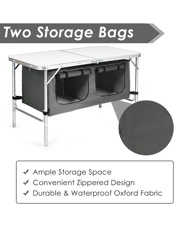Adjustable Camping Table Aluminum w/ Storage Organizer