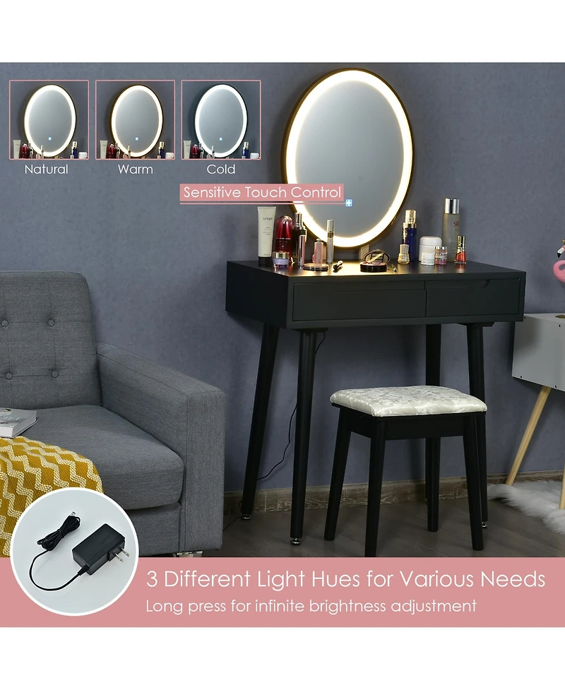 Costway Vanity Makeup Table Touch Screen Dressing Stool Set