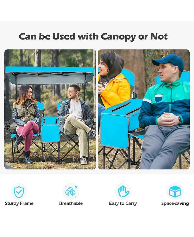 Costway Portable Folding Camping Canopy Chairs w/ Cup Holder Cooler