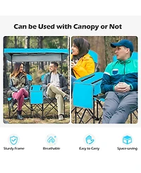 Costway Portable Folding Camping Canopy Chairs w/ Cup Holder Cooler