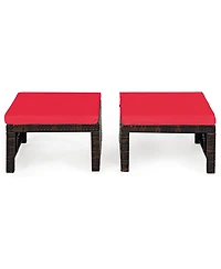 Costway 2PCS Patio Rattan Ottoman Cushioned Seat Foot Rest Furniture