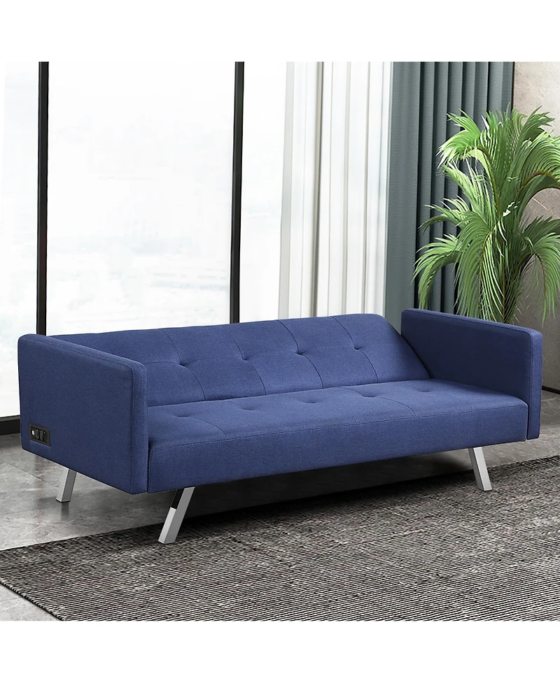 Convertible Futon Sofa Bed Folding Recliner Usb Ports&Power Strip