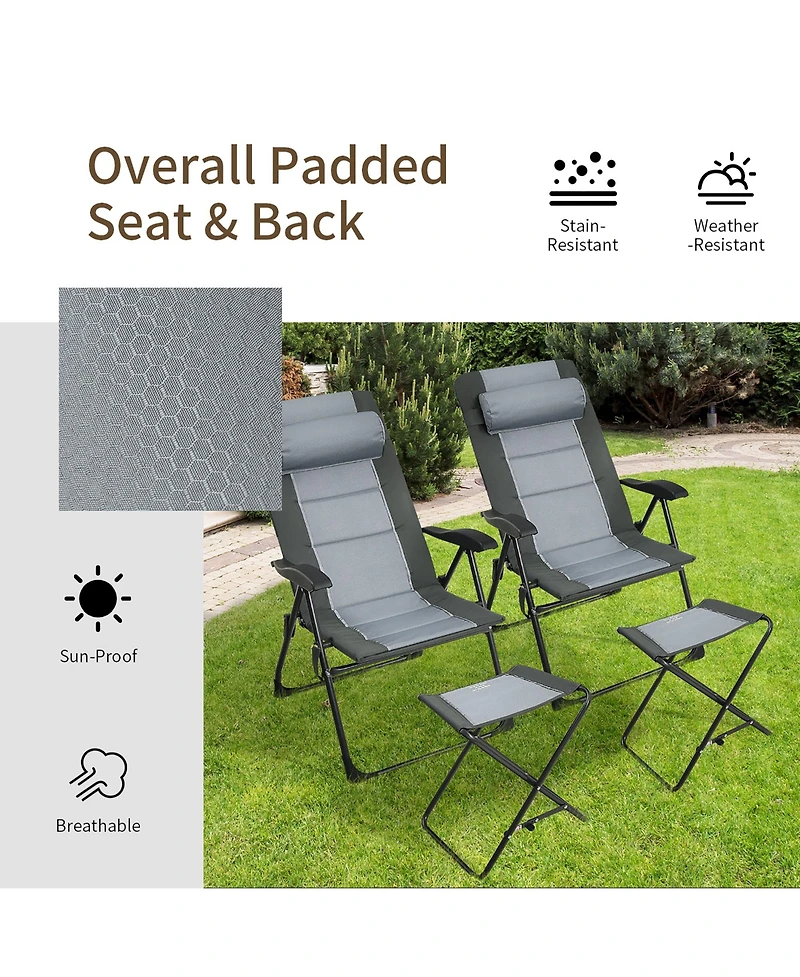 4PCS Patio Folding Dining Chair Ottoman Set Recliner Adjustable