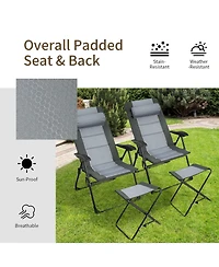 4PCS Patio Folding Dining Chair Ottoman Set Recliner Adjustable