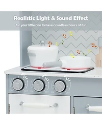 Pretend Play Kitchen Wooden Toy Set for Kids w/ Realistic Light & Sound