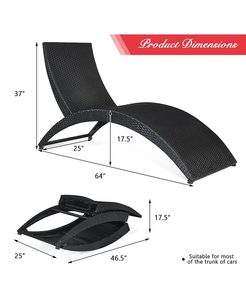 Costway Folding Patio Rattan Lounge Chair Chaise Cushioned Portable Garden Lawn