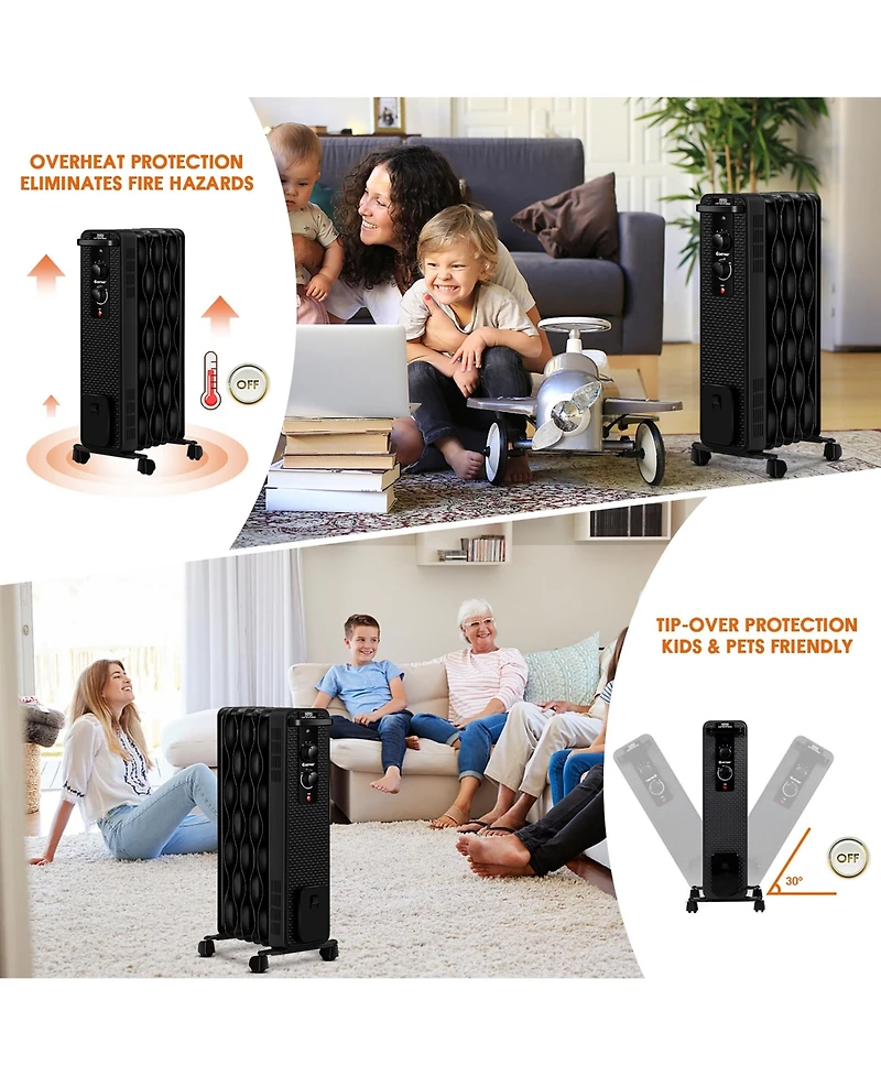 1500W Oil-Filled Heater Portable Radiator Space