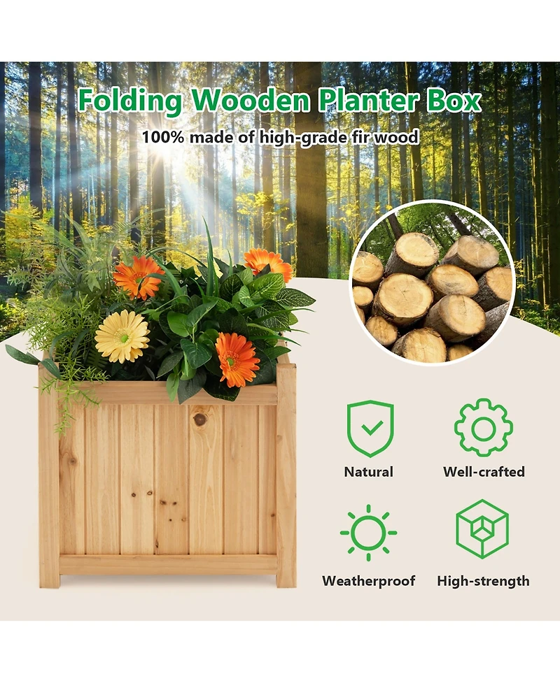 Square Wood Flower Planter Box Raised Vegetable Patio