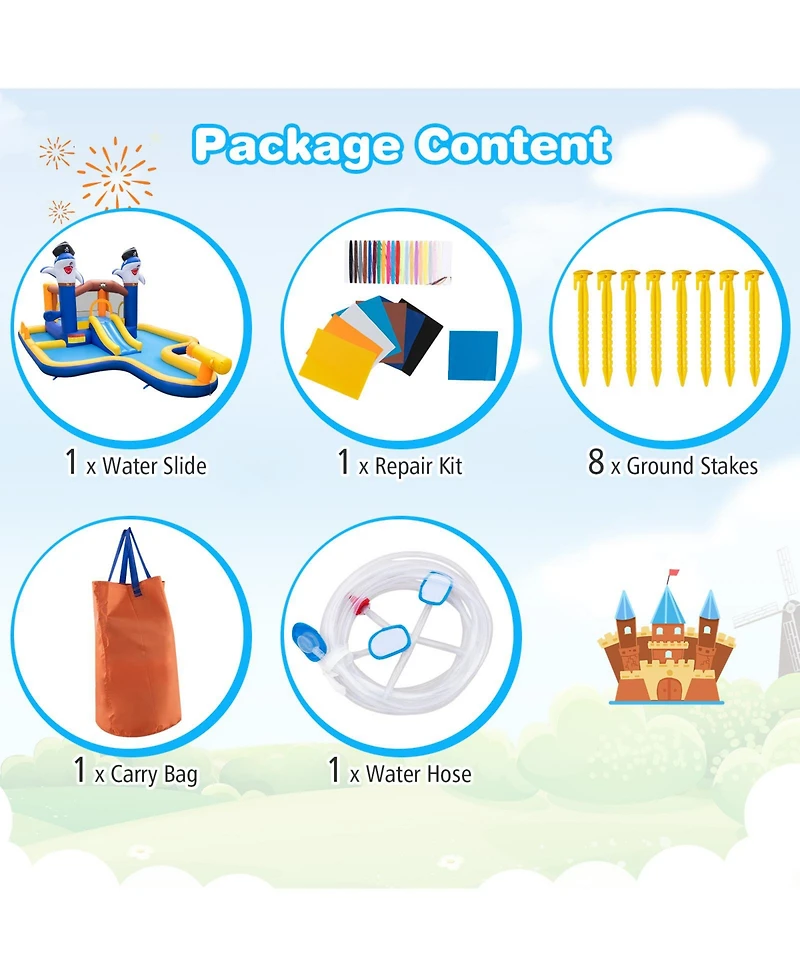 7-In-1 Water Slide Park with Splash Pool and Water Cannon without Blower