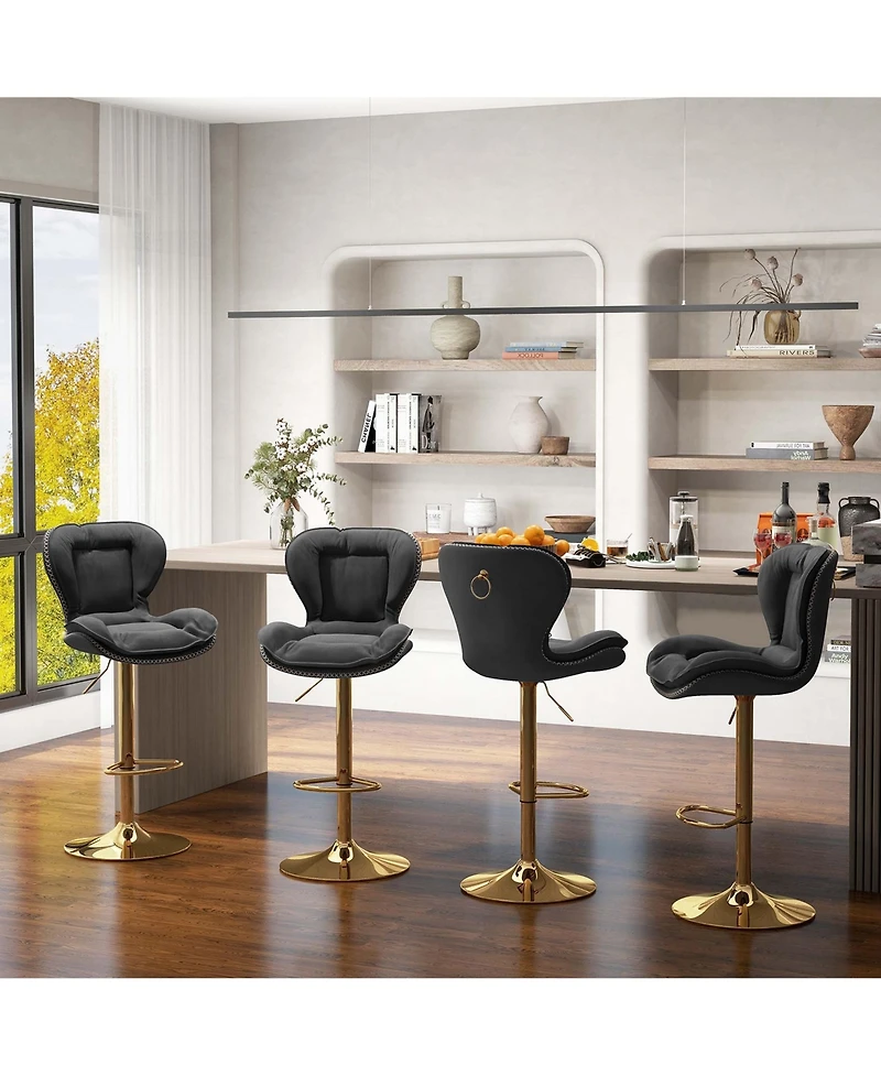 Costway Adjustable Bar Stool Set of 2 Leathaire Bar Chairs with Padded Seat & Footrest