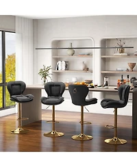Costway Adjustable Bar Stool Set of 2 Leathaire Bar Chairs with Padded Seat & Footrest