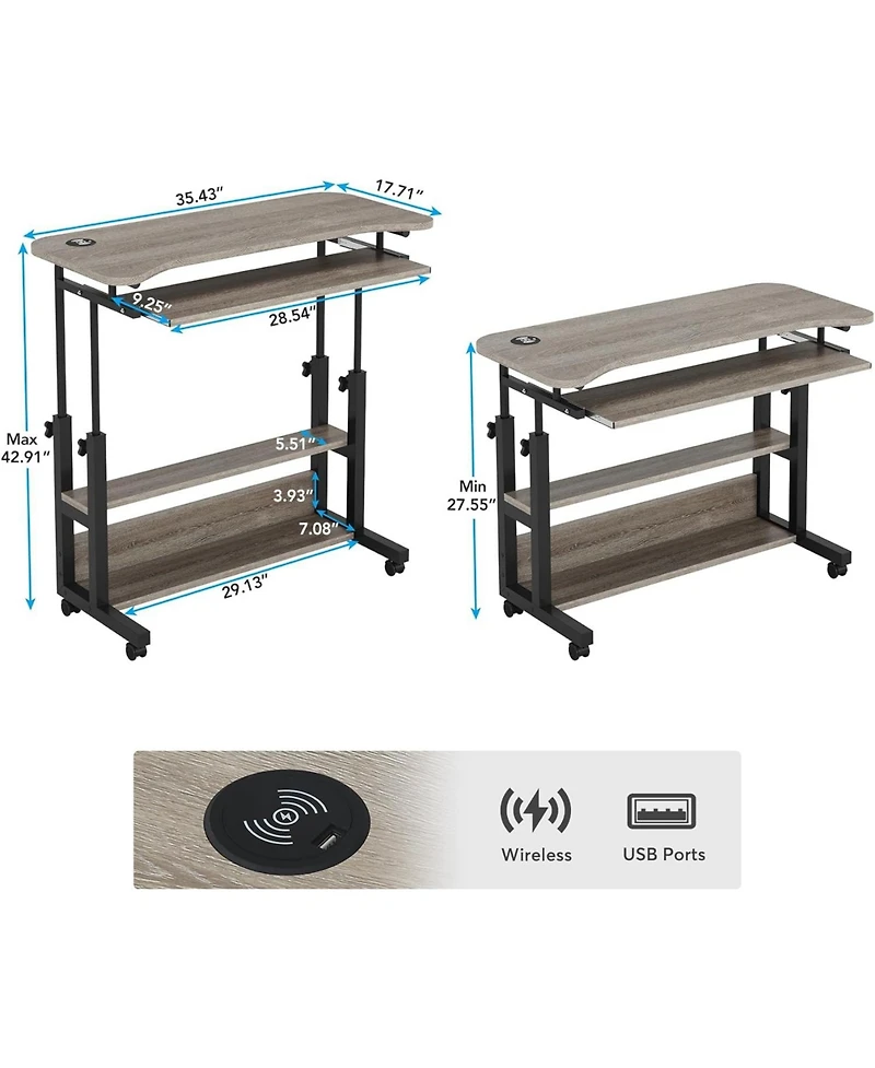 Tribesigns Portable Desk with Power Outlets, Height Adjustable Side Table Sofa Couch Bedside Laptop Computer Cart Usb Charging Ports, Mobile Smal