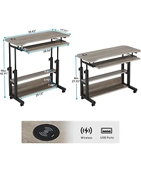 Tribesigns Portable Desk with Power Outlets, Height Adjustable Side Table Sofa Couch Bedside Laptop Computer Cart Usb Charging Ports, Mobile Smal