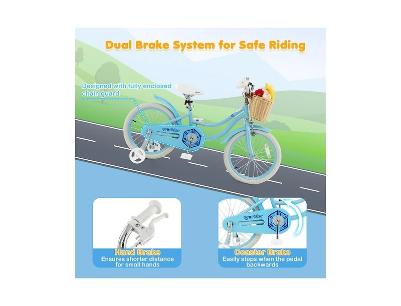 Slickblue 18-Inch Kids Bike with Training Wheels and Adjustable Handlebar Seat-Blue