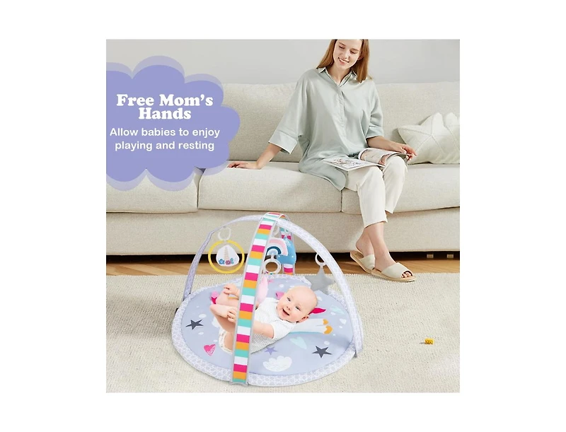 Slickblue Baby Play Gym Mat 7-in-1 Tummy Time Activity Mat with 5 Detachable Toys-Multicolor
