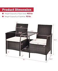 Sugift Rattan Patio Conversation Set Cushioned with Glass Table