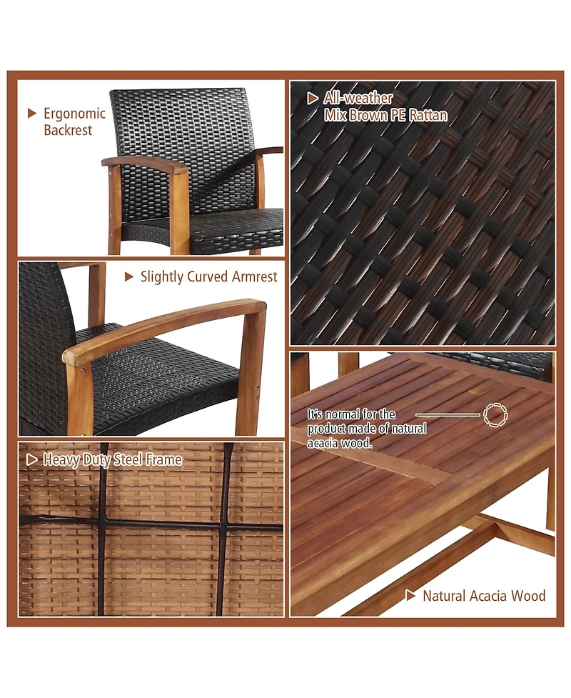 Gymax 8PCS Patio Conversation Set Outdoor Furniture Set w/ Acacia Wood Frame