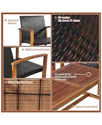 Gymax 8PCS Patio Conversation Set Outdoor Furniture Set w/ Acacia Wood Frame