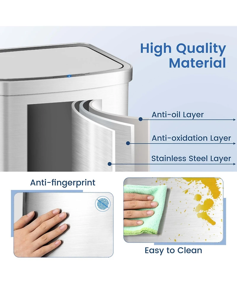 13.2 Gallon Step Trash Can Stainless Steel Airtight Garbage Bin for Home Kitchen