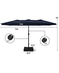 15FT Double-Sided Twin Patio Umbrella Sun Shade Outdoor Crank Market Base