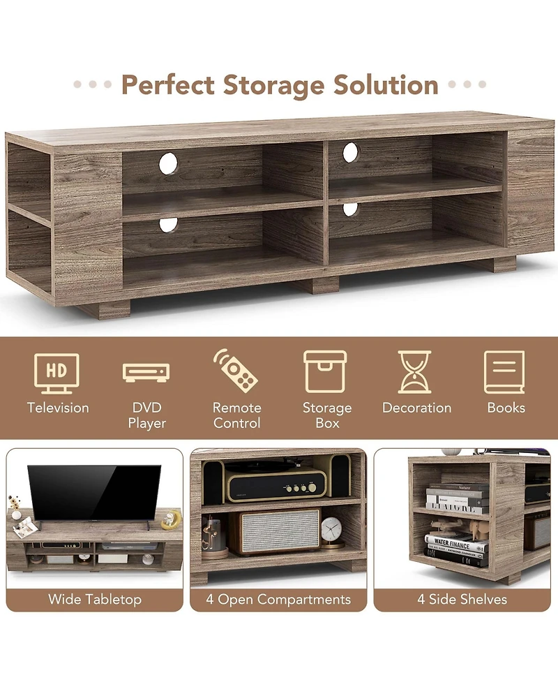 59" Wood Tv Stand Console Storage Entertainment Media Center with Shelf