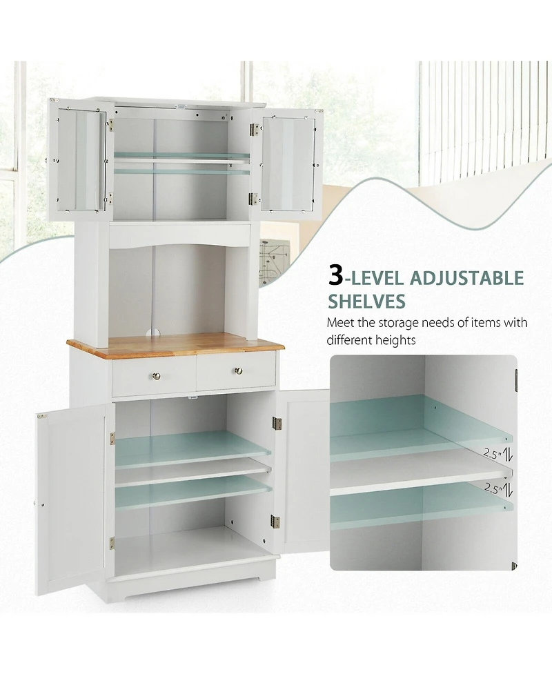 Sugift Kitchen Pantry Cabinet with Wood Top and Hutch