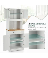 Sugift Kitchen Pantry Cabinet with Wood Top and Hutch