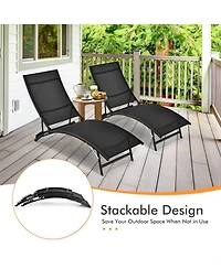 Inolait 2 Pieces Patio Folding and Stackable Chaise Lounge Chair with 5-Position Adjustment