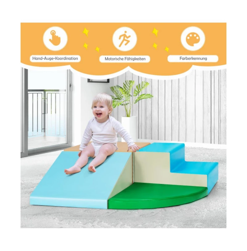 Slickblue Big Boys 4 Pieces Indoor Playtime Corner Climber Play Set-Blue