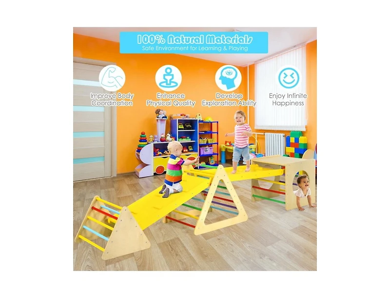 Slickblue Toddler 5 in 1 Triangle Climber Play Gym Set with 2 Ramps
