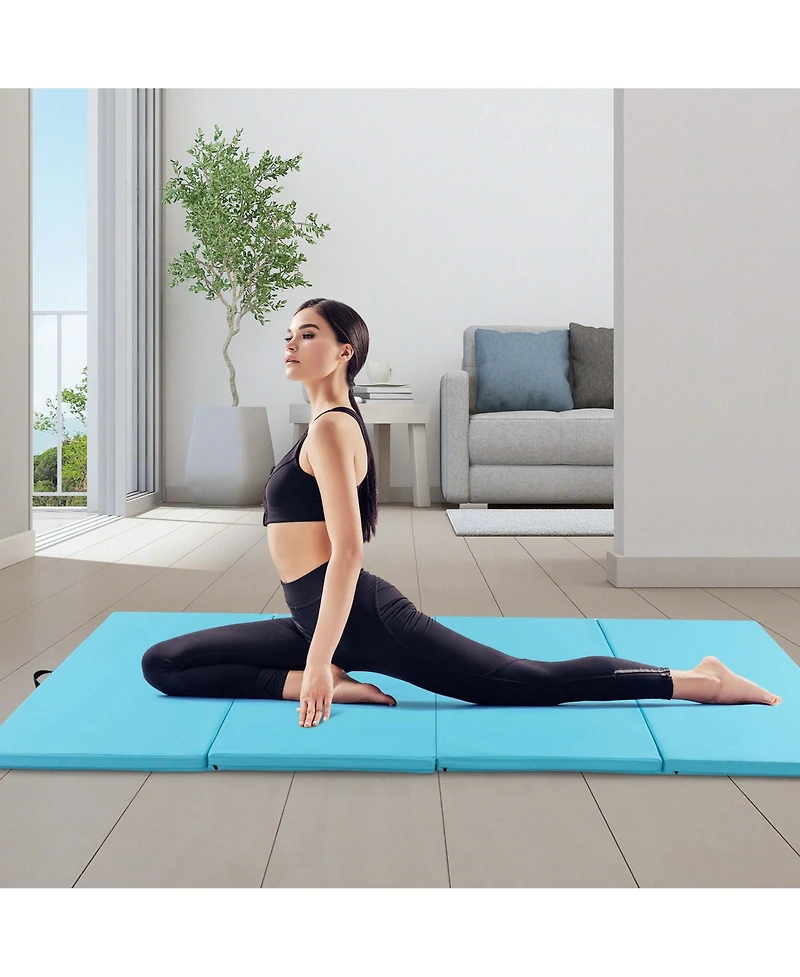 10' x 4' 2" 4-Panel Folding Exercise Mat with Carrying Handles for Gym Yoga