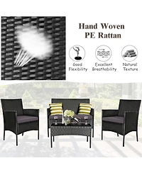 4PCS Patio Rattan Furniture Set Cushioned Sofa Coffee Table Backyard