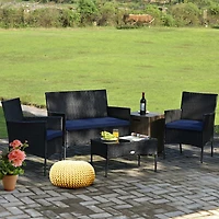 4PCS Patio Rattan Furniture Set Cushioned Sofa Coffee Table Backyard