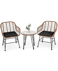 3PCS Patio Rattan Bistro Set Coffee Table Armchair Garden
