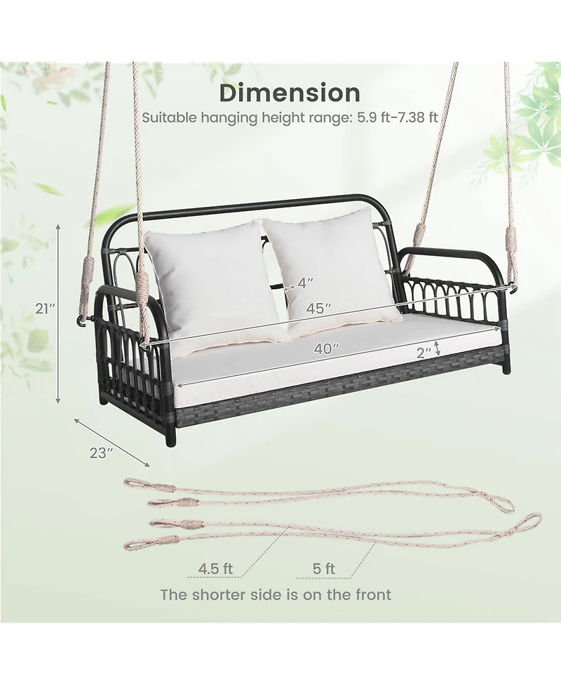 Costway Patio Swing Chair 2-Person Hanging Seat Outdoor Wicker Loveseat Cushioned Porch