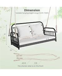 Costway Patio Swing Chair 2-Person Hanging Seat Outdoor Wicker Loveseat Cushioned Porch