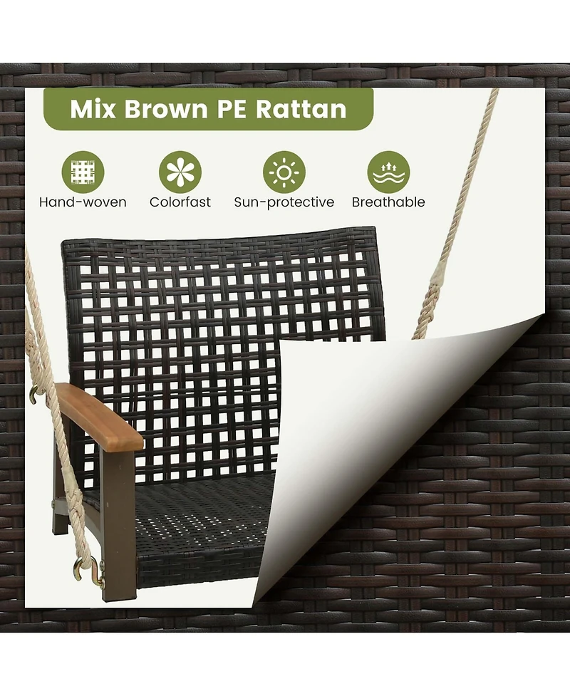 Costway Outdoor Single Swing Chair Bench 1-Person Rattan Porch Swing with Cushion