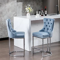 Streamdale Furniture Velvet Bar Stools Set of 2 with Chromed Metal Base Legs