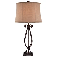 Regency Hill Taos Traditional Table Lamp 32" Tall Iron Open Scroll Base Neutral Burlap Shade for Bedroom Living Room Bedside Nightstand Office Ki