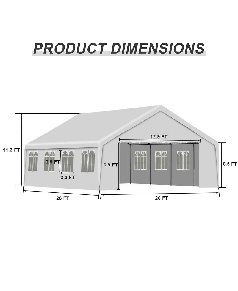 Aoodor 26 x 20 Ft. Marquee Party Tent with Church Window Sidewalls ,Waterproof Pavillion Tent ,Outdoor Event Tent,Wedding Party Tent - White
