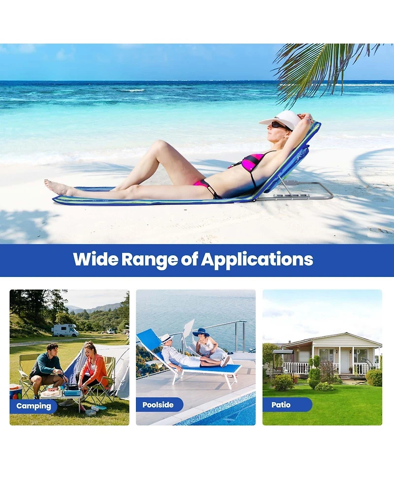 Inolait 3 Pieces Beach Lounge Chair Mat Set 2 Adjustable Lounge Chairs with Table Stripe