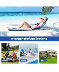 Inolait 3 Pieces Beach Lounge Chair Mat Set 2 Adjustable Lounge Chairs with Table Stripe