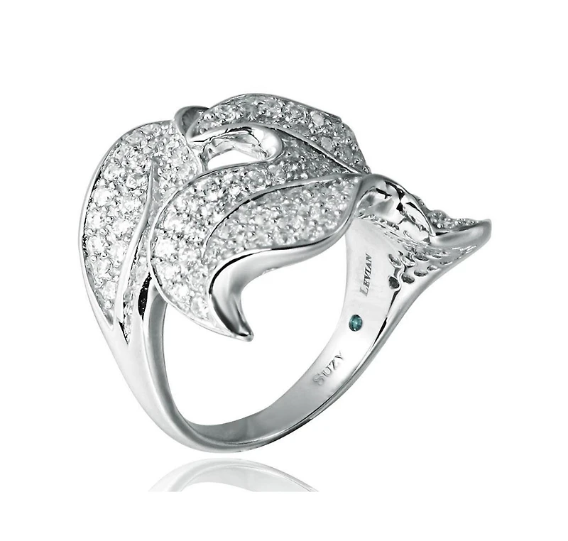 Suzy Levian New York Sterling Silver Cubic Zirconia Pave Leaf Ring