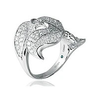 Suzy Levian New York Sterling Silver Cubic Zirconia Pave Leaf Ring