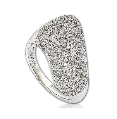 Suzy Levian New York Sterling Silver Cubic Zirconia Pave Diagonal Puff Ring