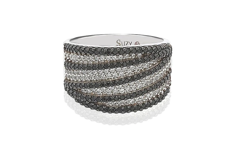 Suzy Levian Sterling Silver Cubic Zirconia Pave White & Black Wrap Ring