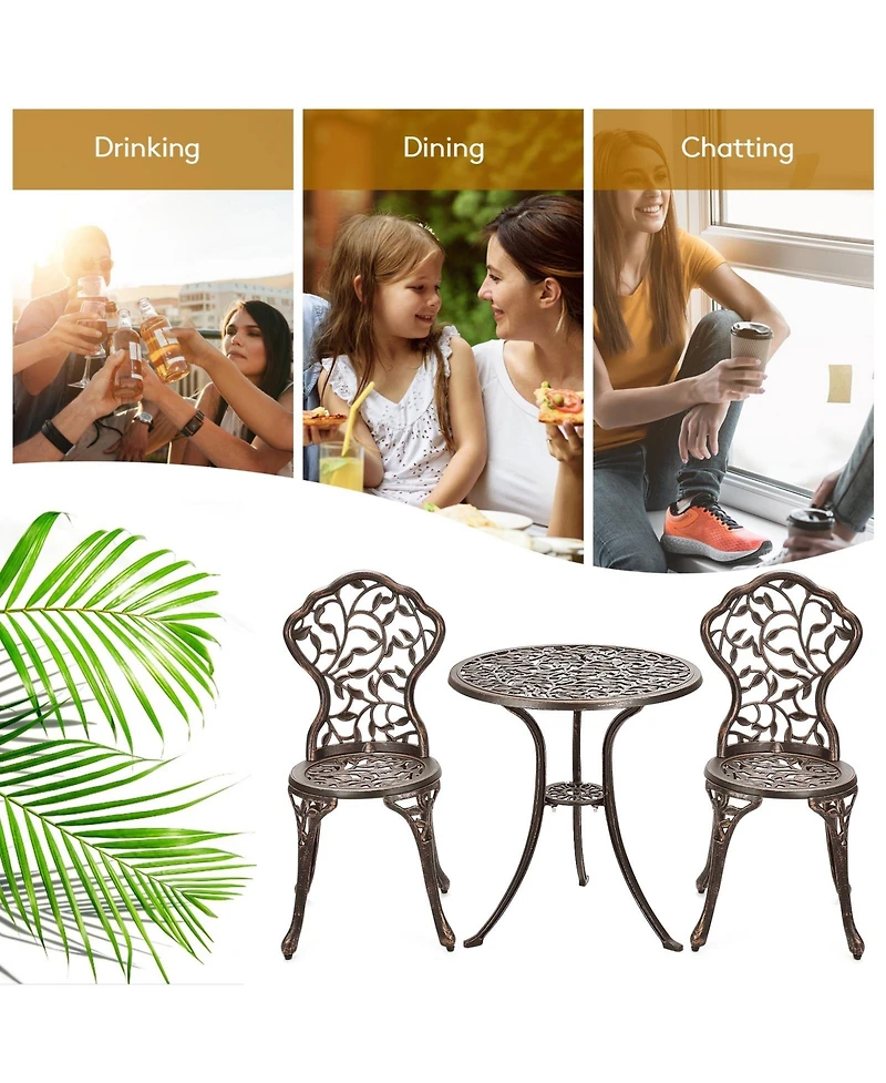 3 Pieces Cast Aluminum Bistro Set