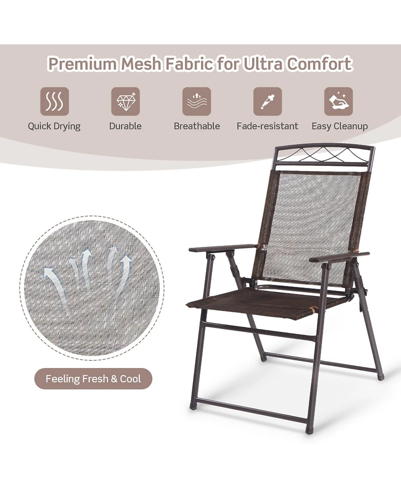 Set of 4 Patio Folding Sling Chairs Steel Camping Deck